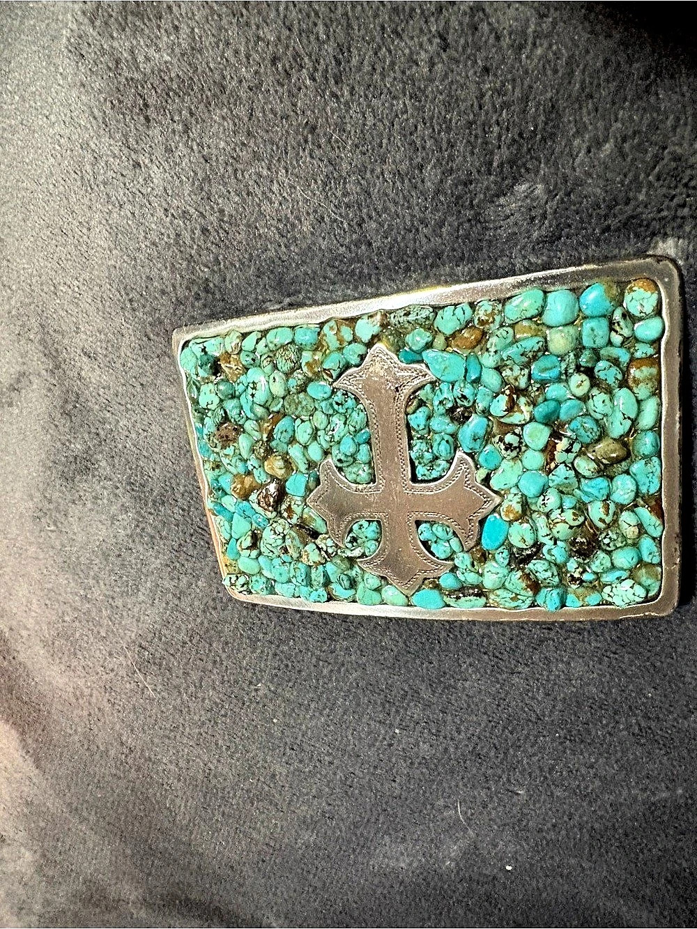 Turquoise Inlay Western Belt Buckle - Picture 3 of 4